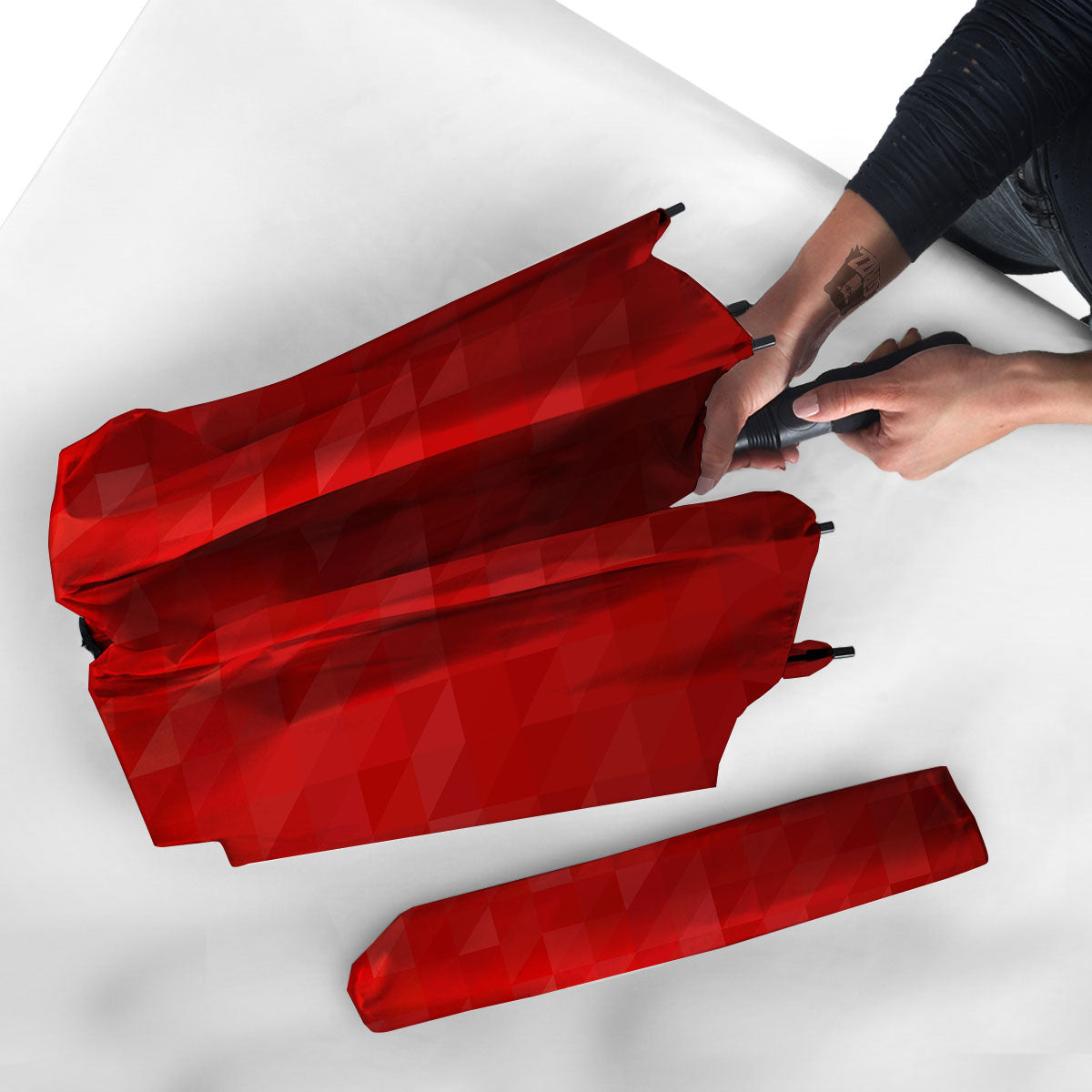 Geometric Red Polygonal Print Umbrella-grizzshop