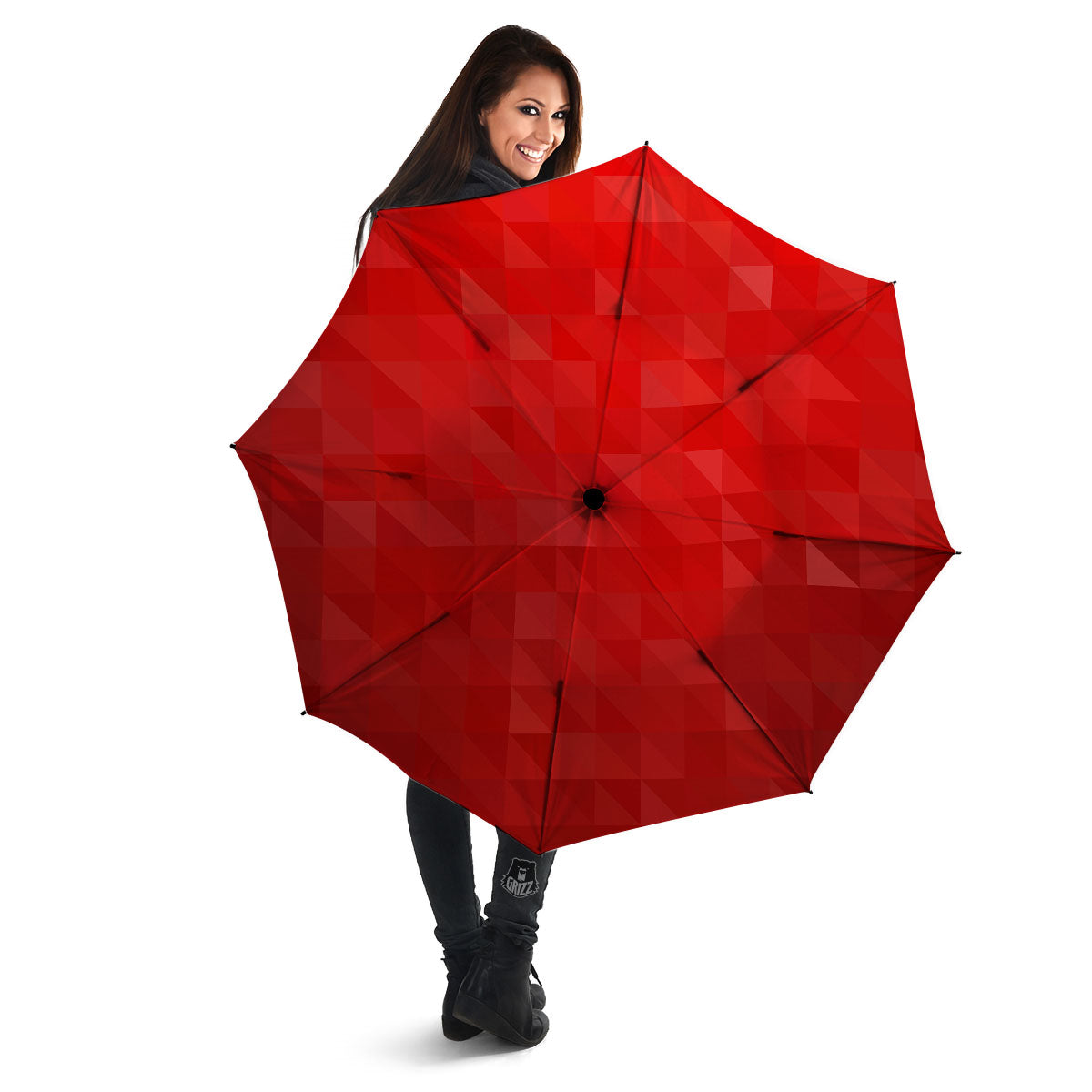 Geometric Red Polygonal Print Umbrella-grizzshop