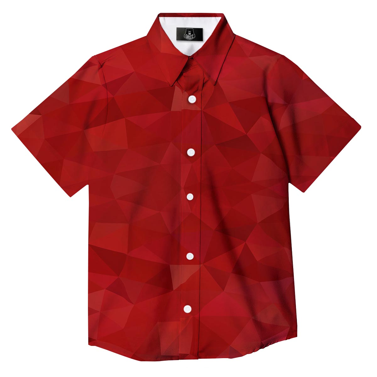 Geometric Red Print Pattern Button Up Shirt-grizzshop