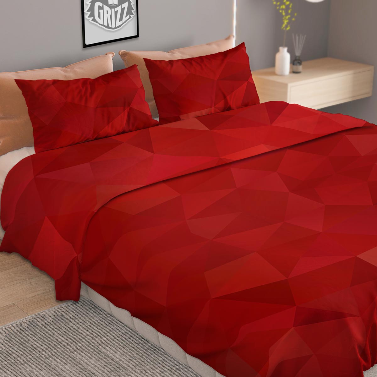 Geometric Red Print Pattern Duvet Cover Bedding Set-grizzshop