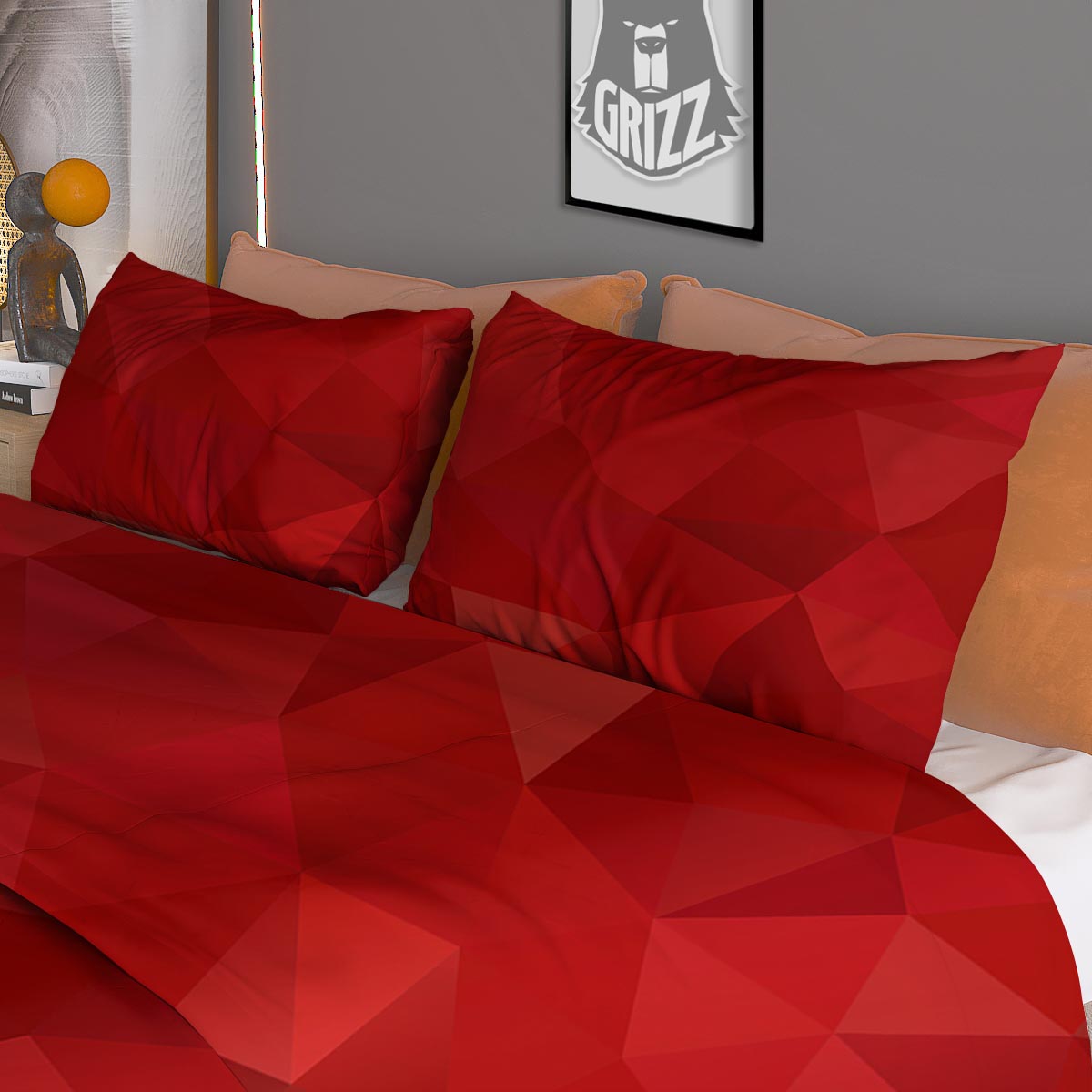 Geometric Red Print Pattern Duvet Cover Bedding Set-grizzshop