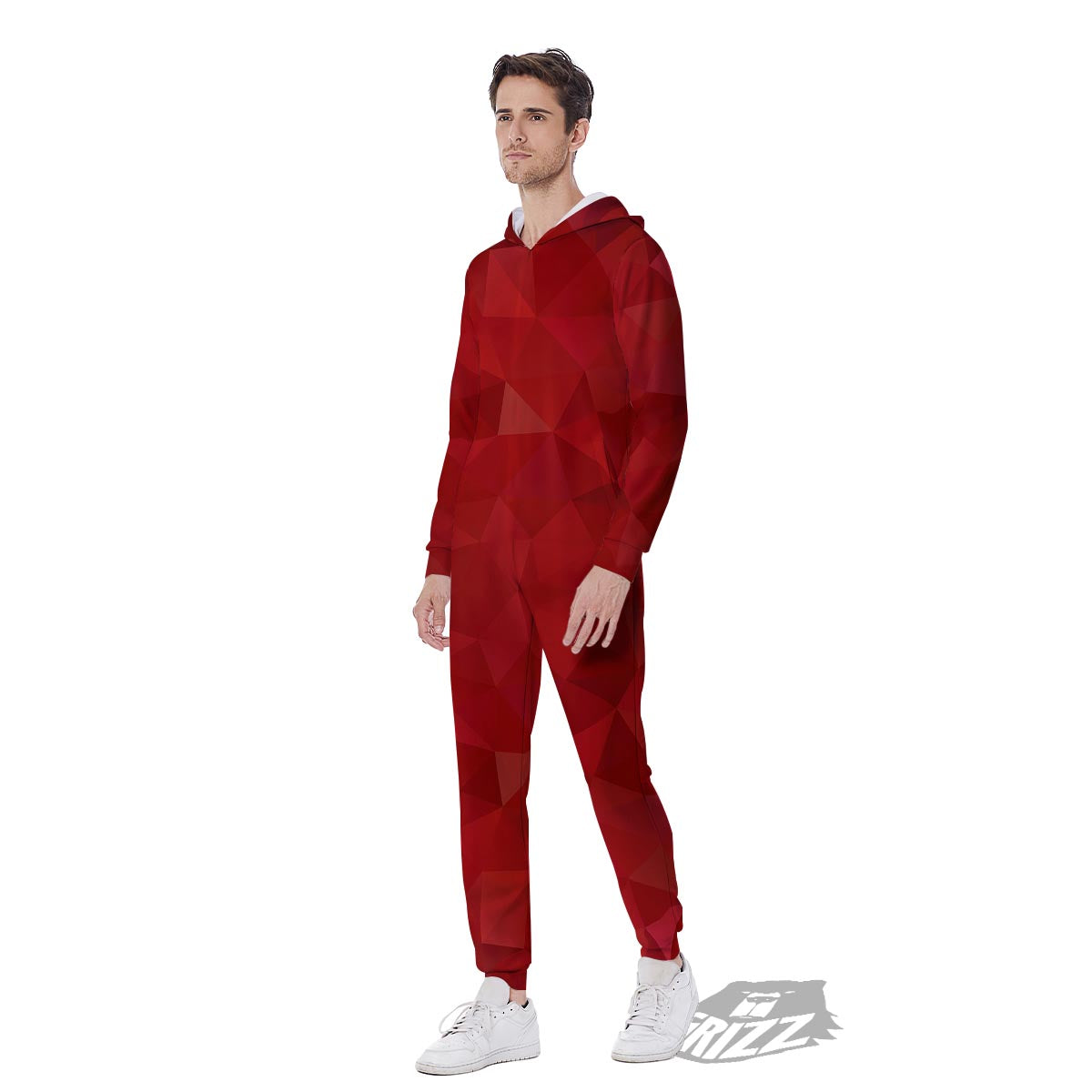 Geometric Red Print Pattern Men's Jumpsuit-grizzshop