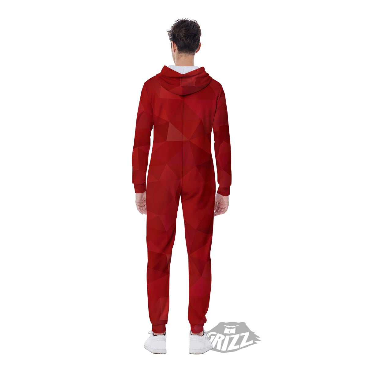 Geometric Red Print Pattern Men's Jumpsuit-grizzshop