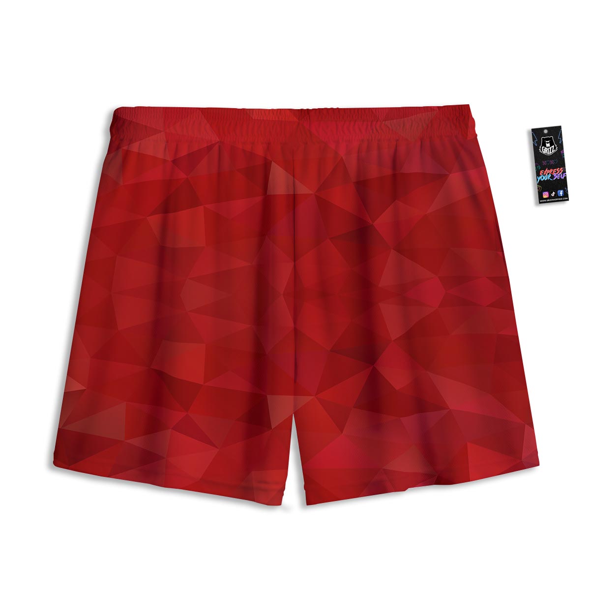 Geometric Red Print Pattern Mesh Shorts-grizzshop