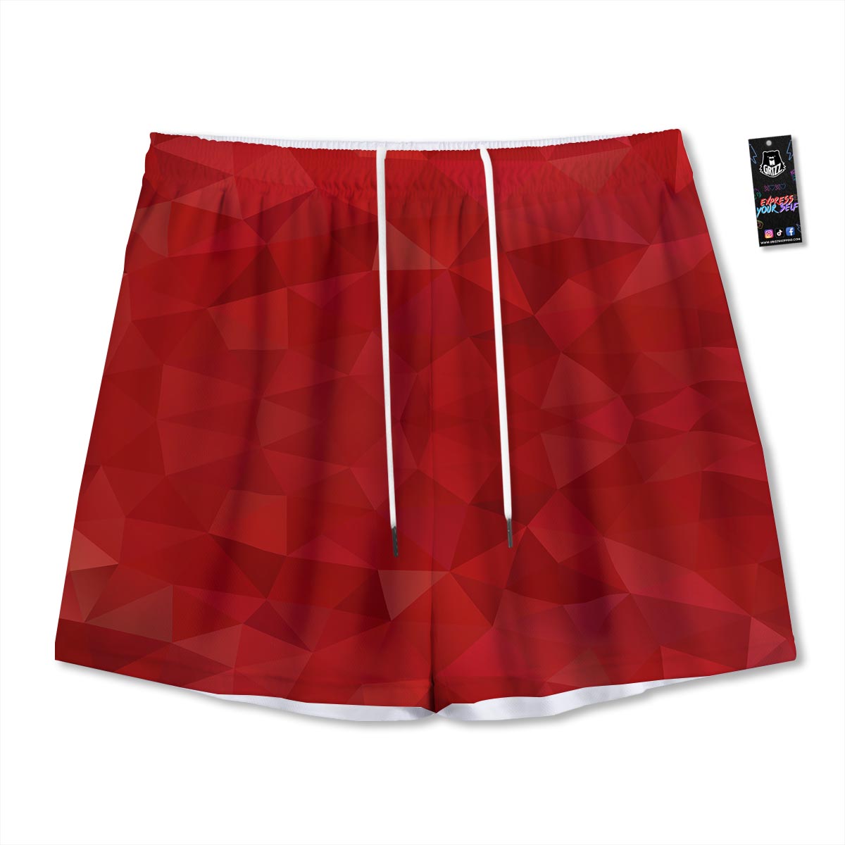 Geometric Red Print Pattern Mesh Shorts-grizzshop