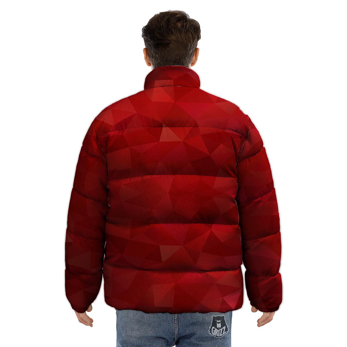 Geometric Red Print Pattern Puffer Jacket-grizzshop