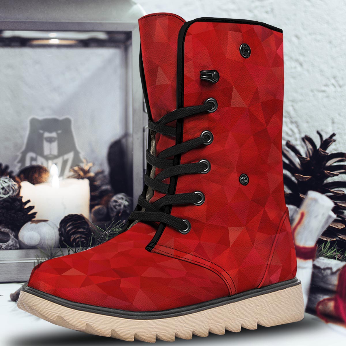 Geometric Red Print Pattern Snow Boots-grizzshop