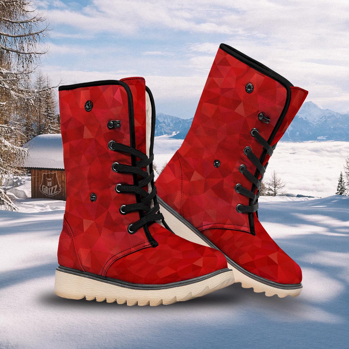 Geometric Red Print Pattern Snow Boots-grizzshop