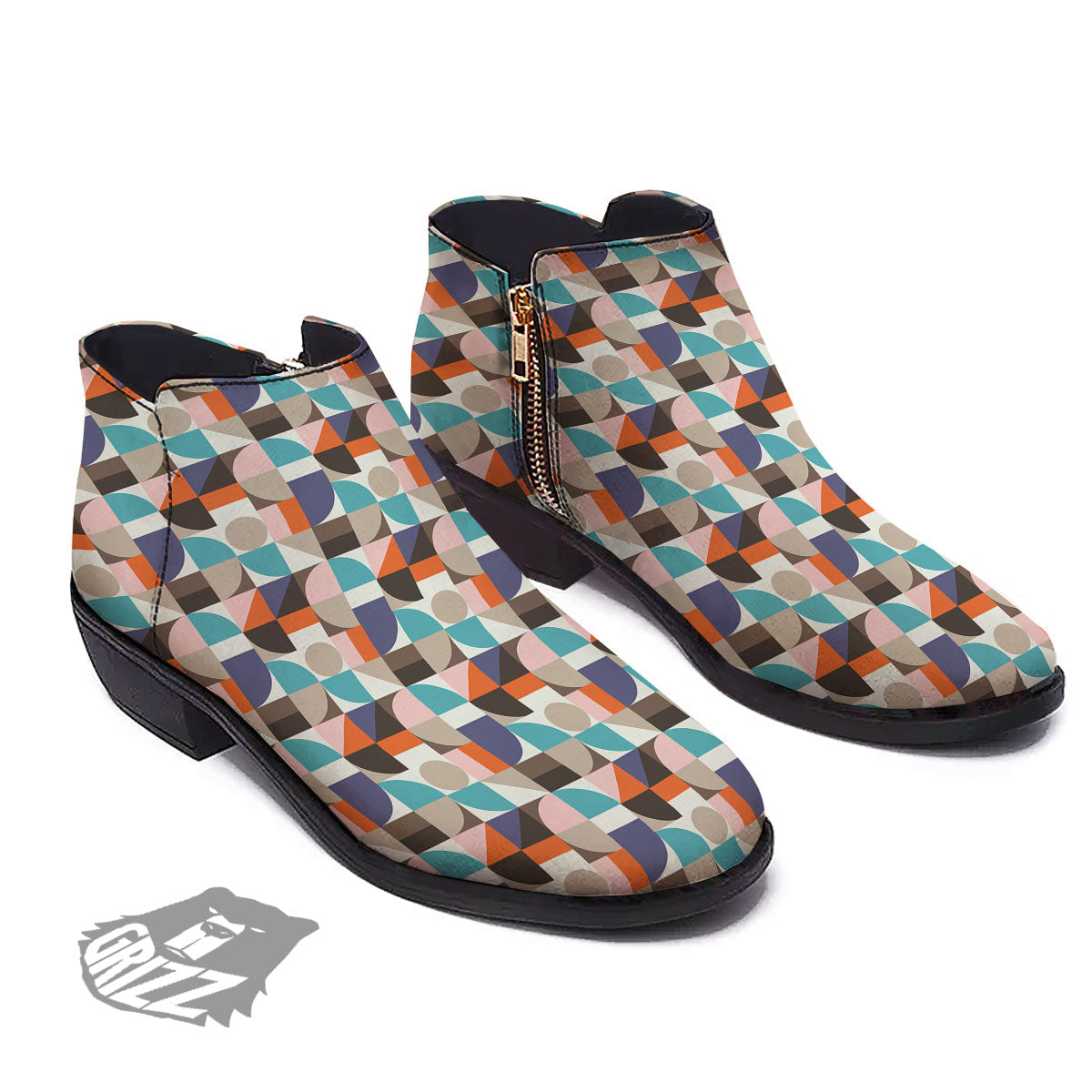 Geometric Shape Pastel Print Pattern Ankle Boots-grizzshop