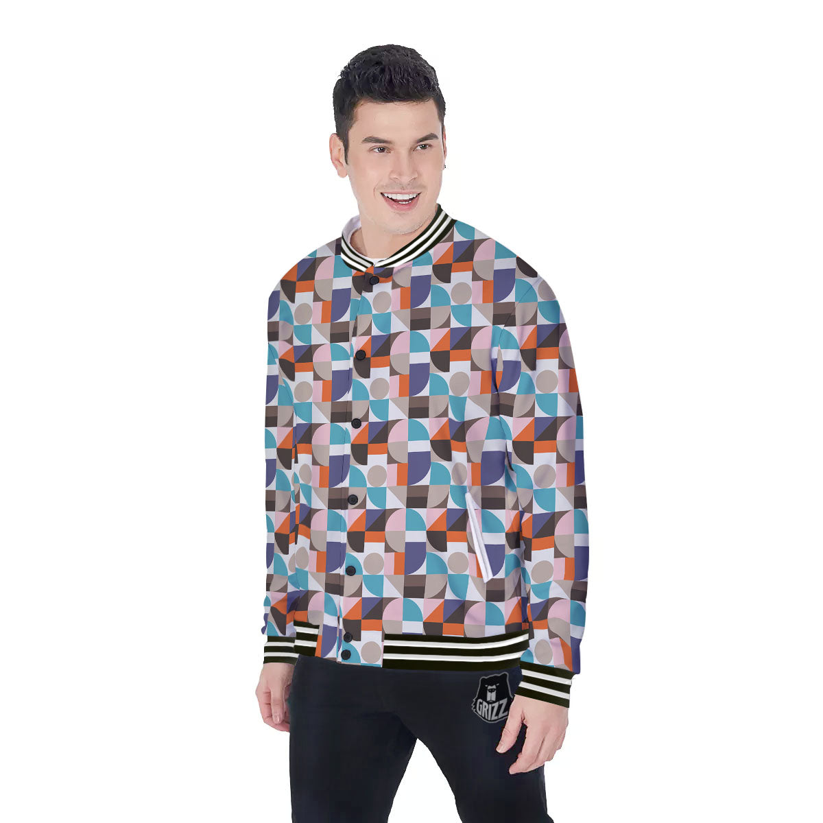 Geometric Shape Pastel Print Pattern Baseball Jacket-grizzshop