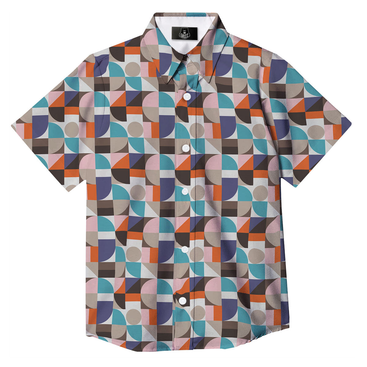 Geometric Shape Pastel Print Pattern Button Up Shirt-grizzshop