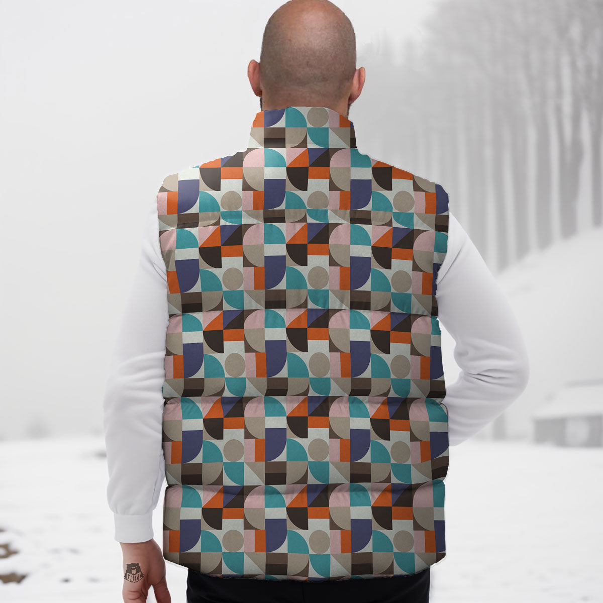 Geometric Shape Pastel Print Pattern Down Vest-grizzshop