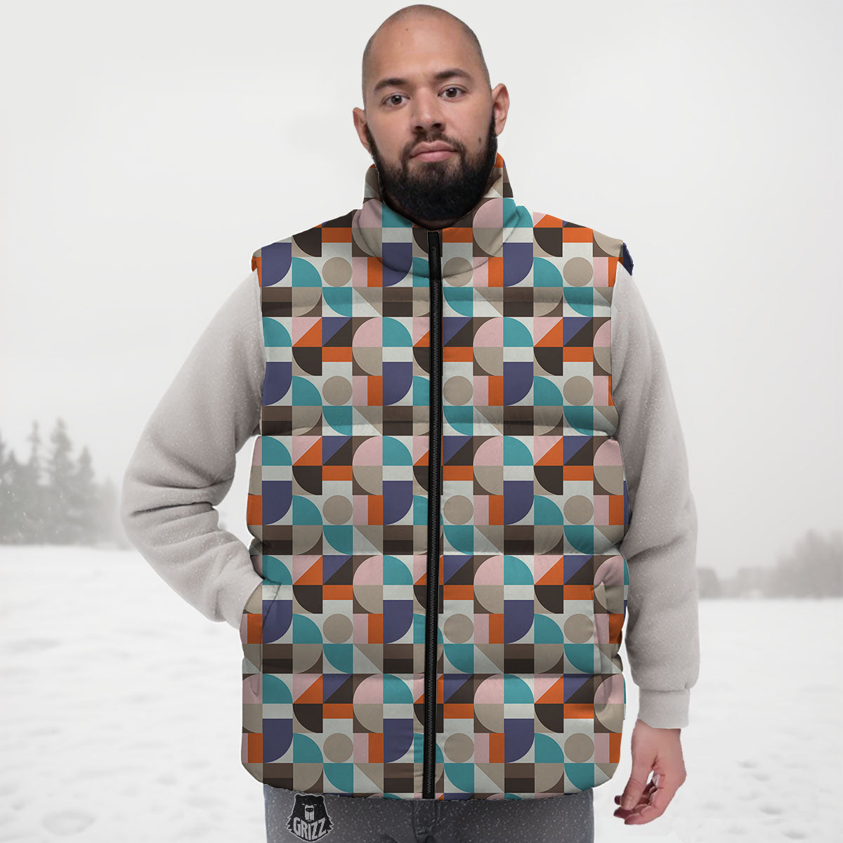 Geometric Shape Pastel Print Pattern Down Vest-grizzshop
