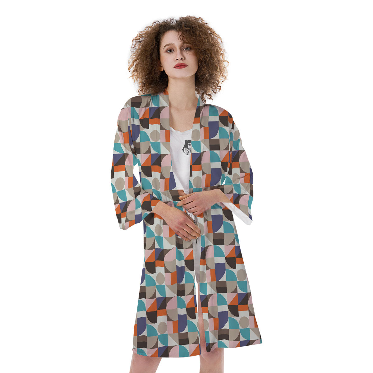 Geometric Shape Pastel Print Pattern Kimono-grizzshop