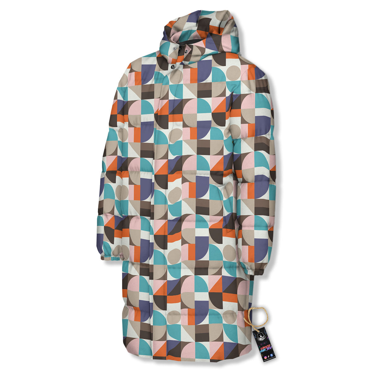 Geometric Shape Pastel Print Pattern Long Down Jacket-grizzshop