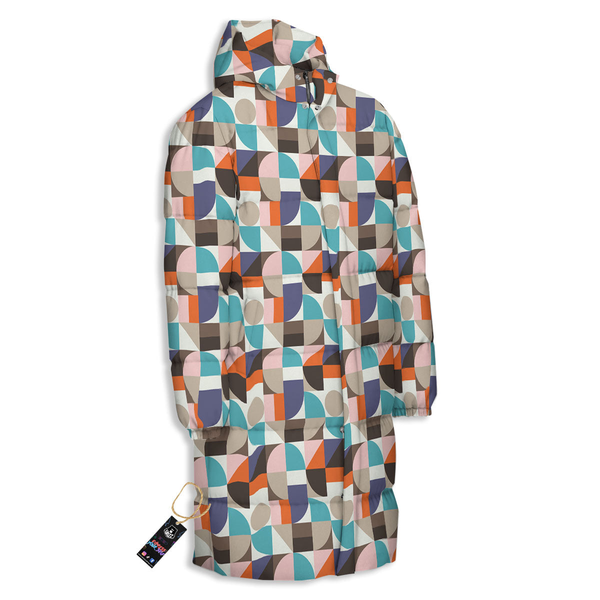 Geometric Shape Pastel Print Pattern Long Down Jacket-grizzshop