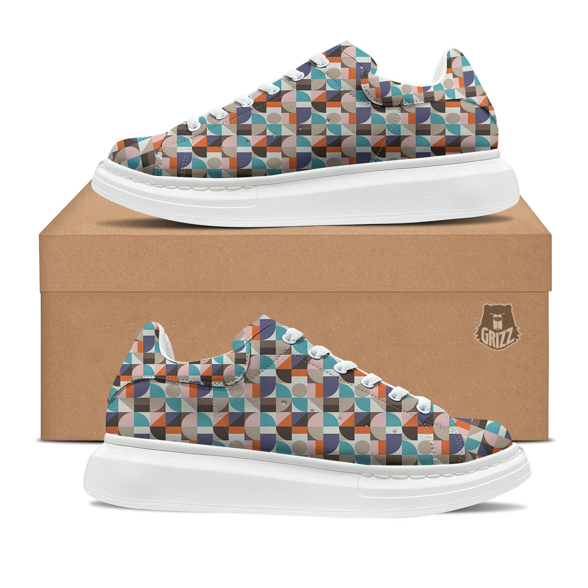 Geometric Shape Pastel Print Pattern Platform Shoes-grizzshop