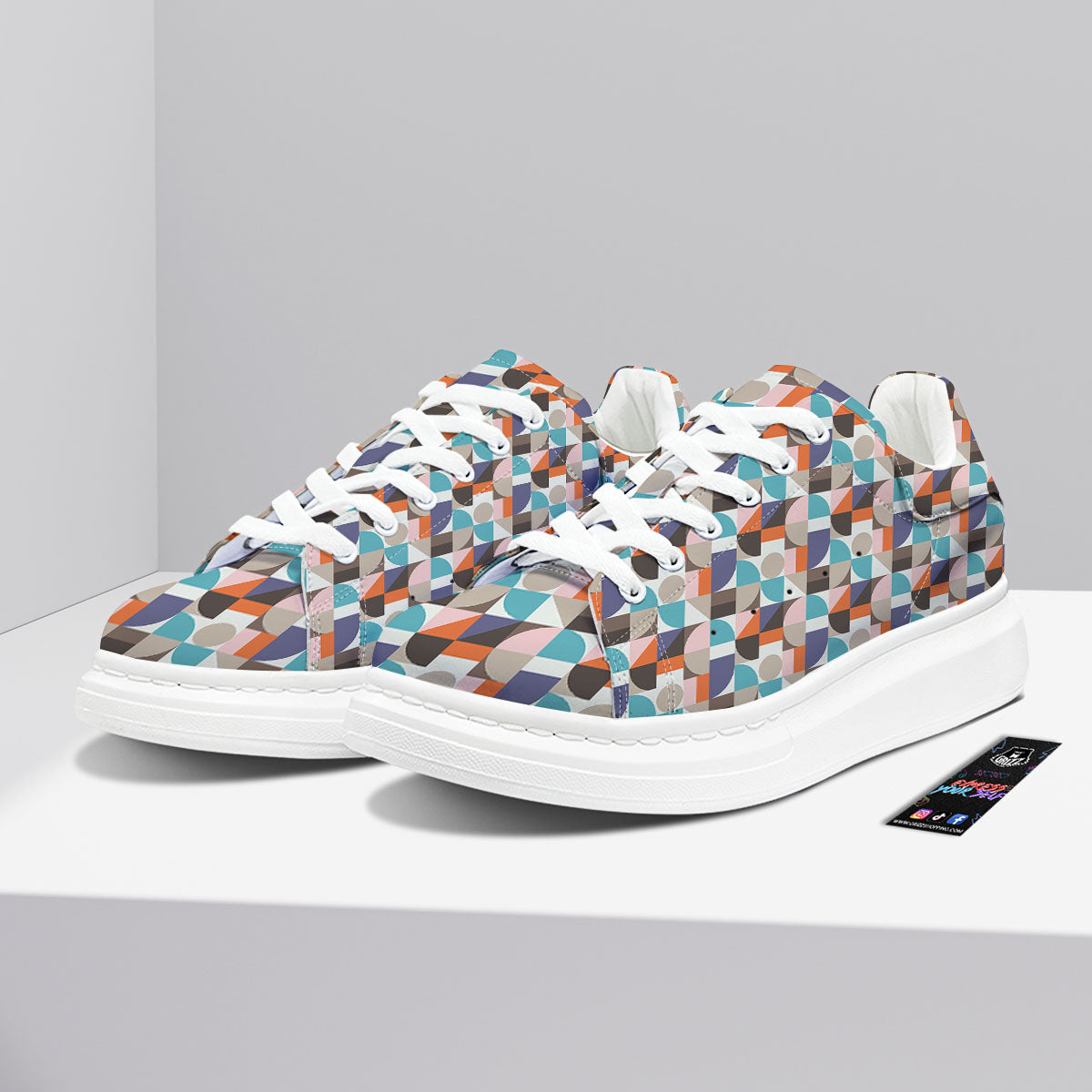 Geometric Shape Pastel Print Pattern Platform Shoes-grizzshop