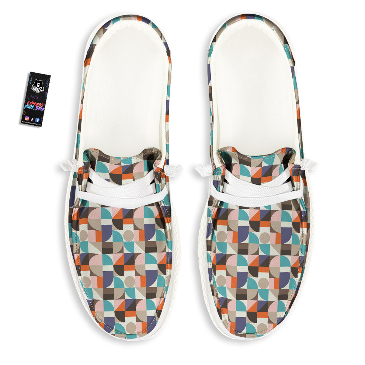 Geometric Shape Pastel Print Pattern White Loafers-grizzshop