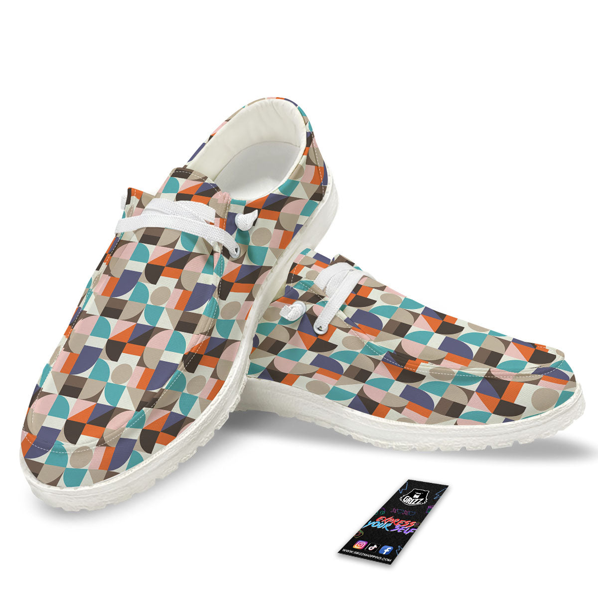 Geometric Shape Pastel Print Pattern White Loafers-grizzshop