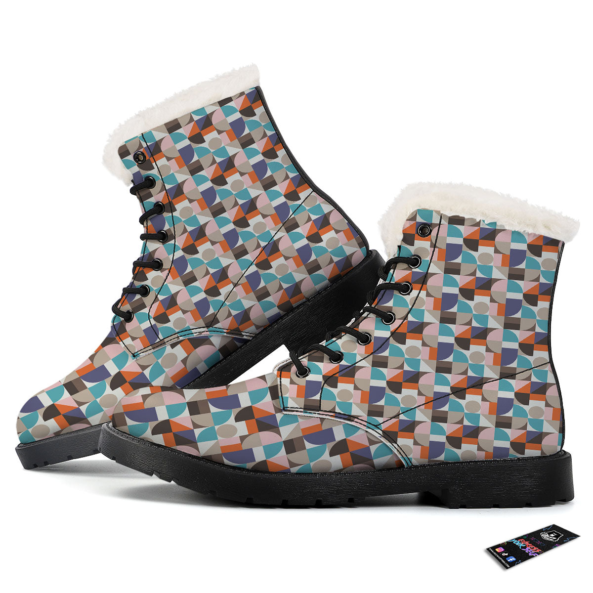 Geometric Shape Pastel Print Pattern Winter Boots-grizzshop
