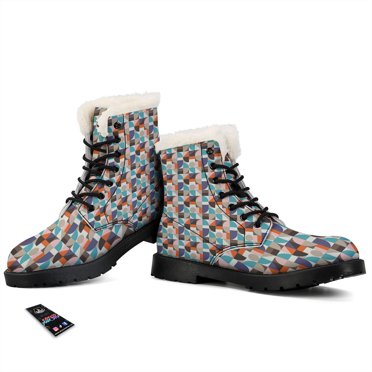 Geometric Shape Pastel Print Pattern Winter Boots-grizzshop