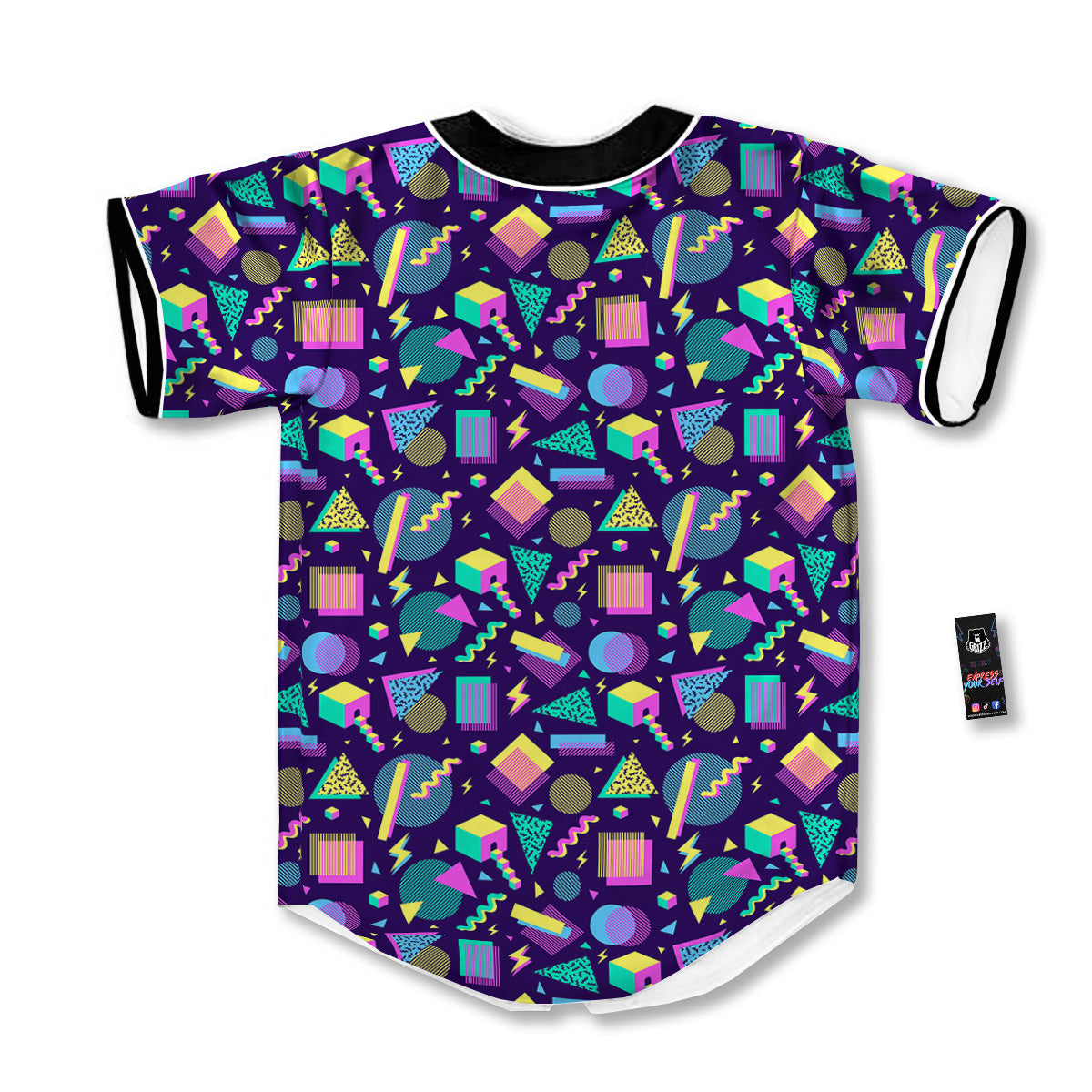 Geometric Shapes Neon Print Pattern Baseball Jersey-grizzshop