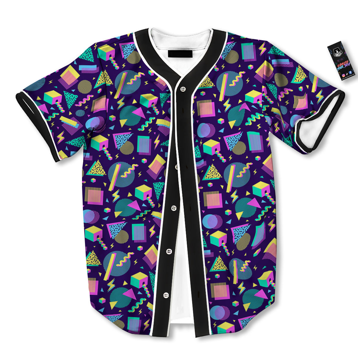 Geometric Shapes Neon Print Pattern Baseball Jersey-grizzshop