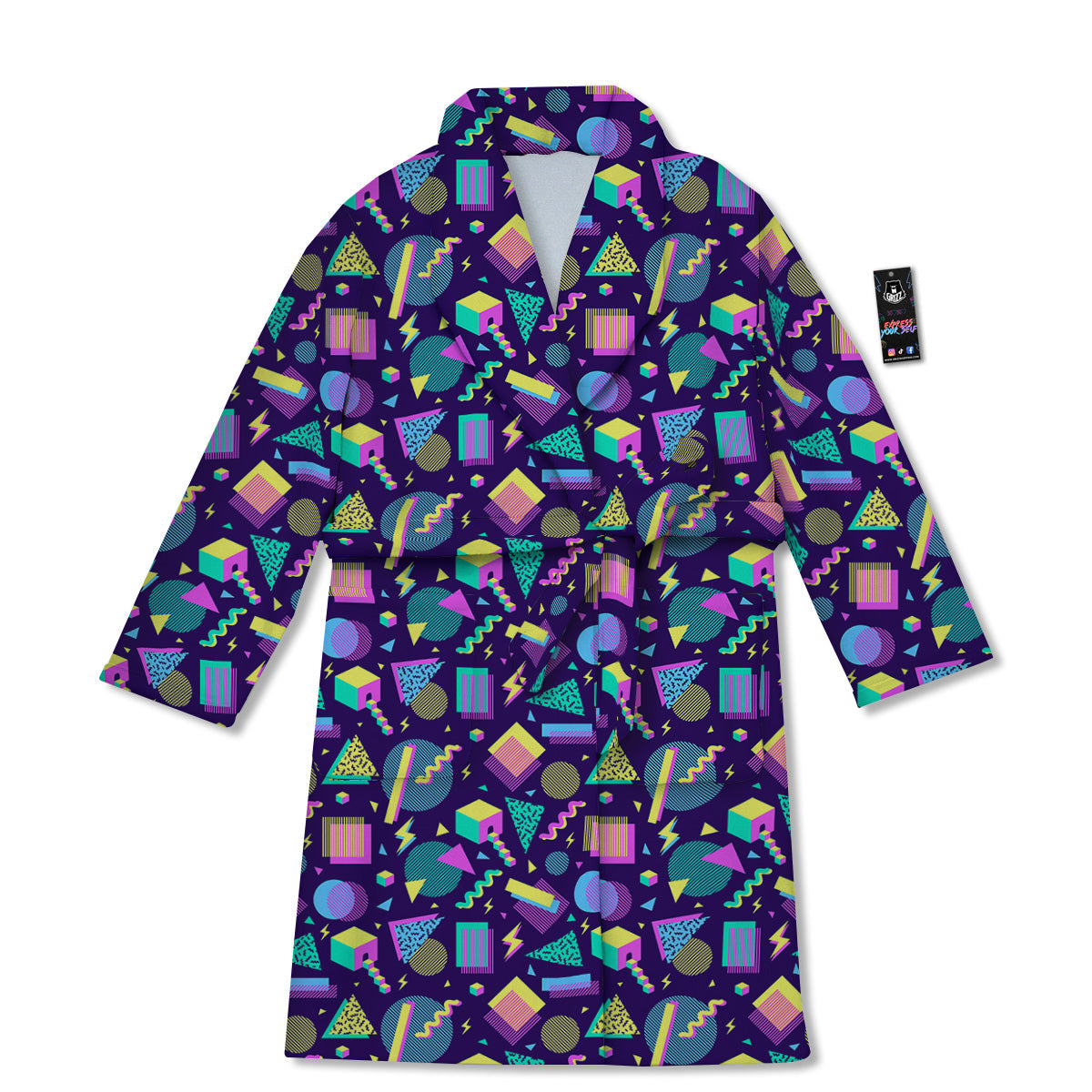 Geometric Shapes Neon Print Pattern Bathrobe-grizzshop