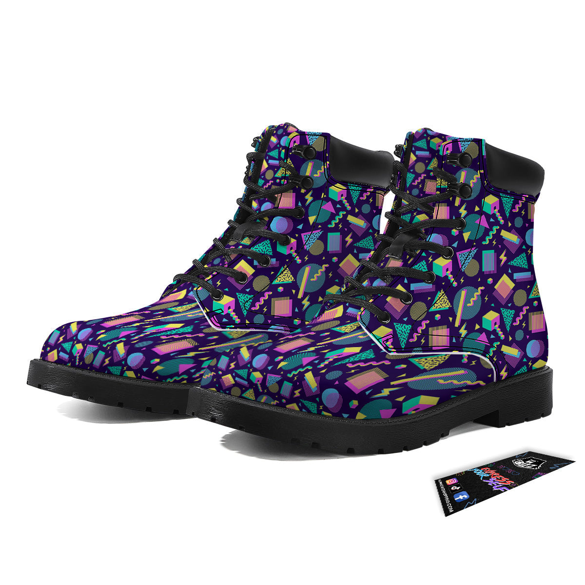 Geometric Shapes Neon Print Pattern Boots-grizzshop