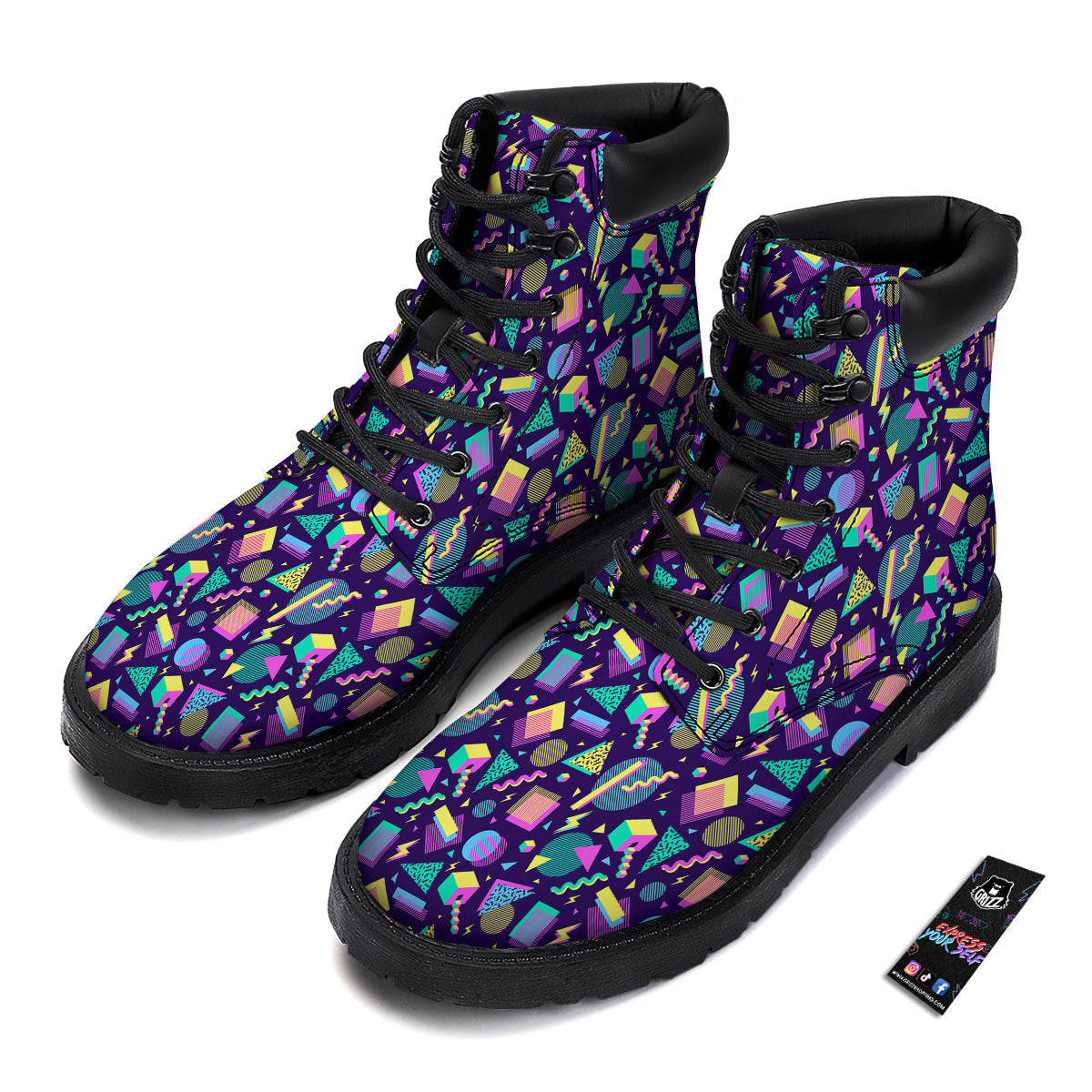 Geometric Shapes Neon Print Pattern Boots-grizzshop