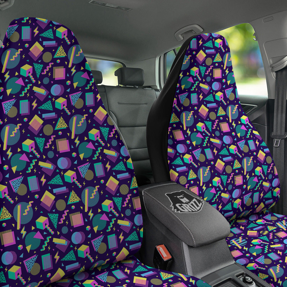 Geometric Shapes Neon Print Pattern Car Seat Covers-grizzshop