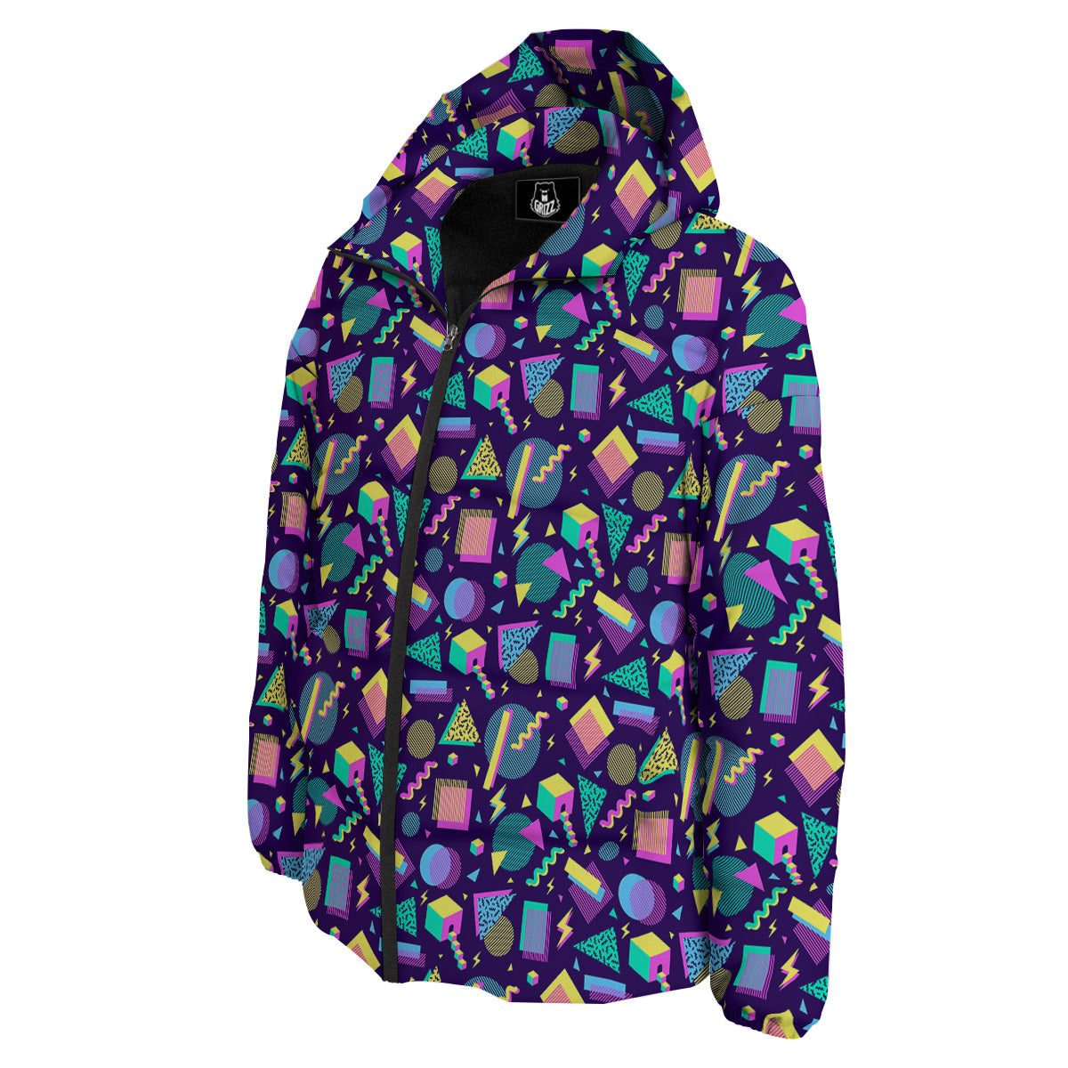 Geometric Shapes Neon Print Pattern Down Jacket-grizzshop