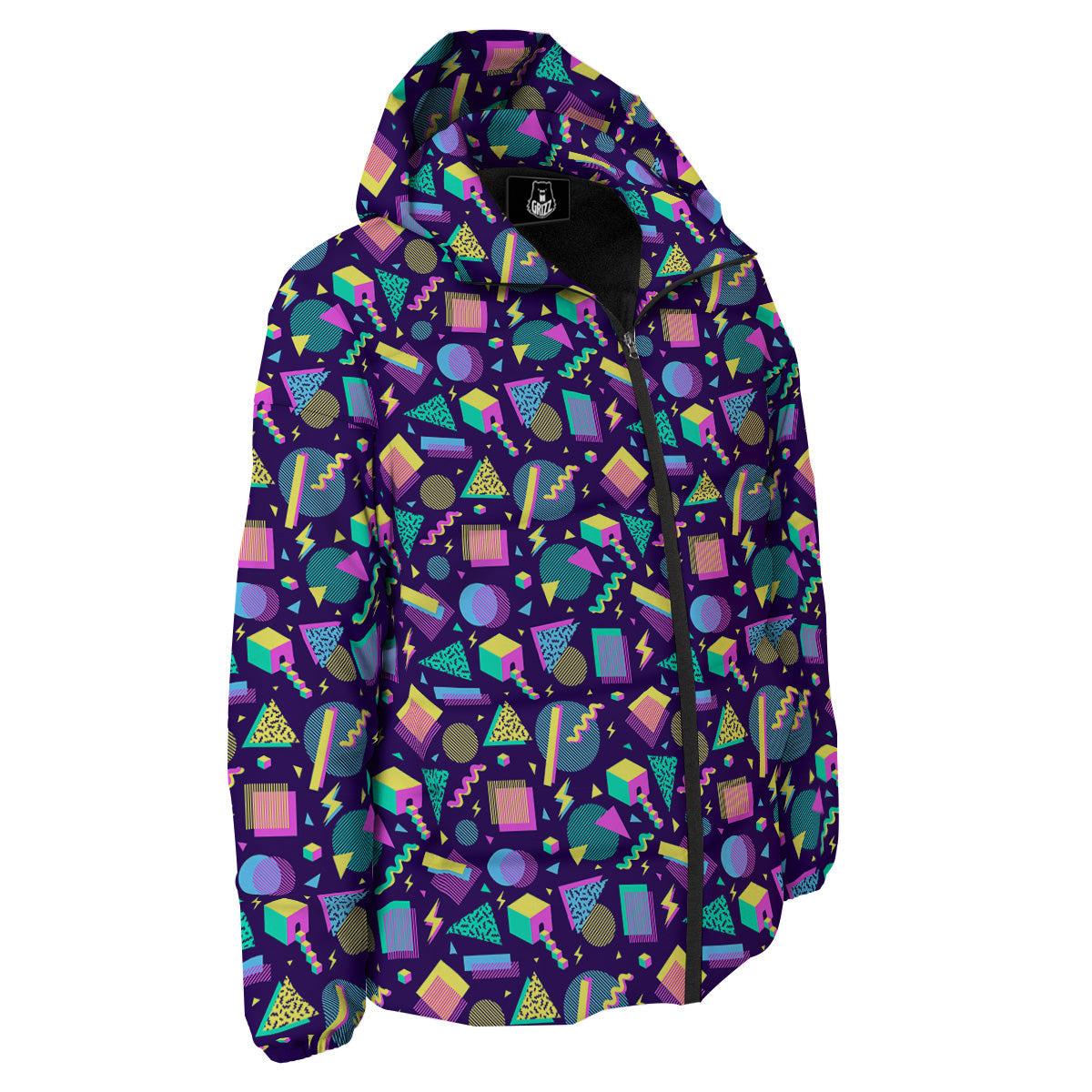 Geometric Shapes Neon Print Pattern Down Jacket-grizzshop