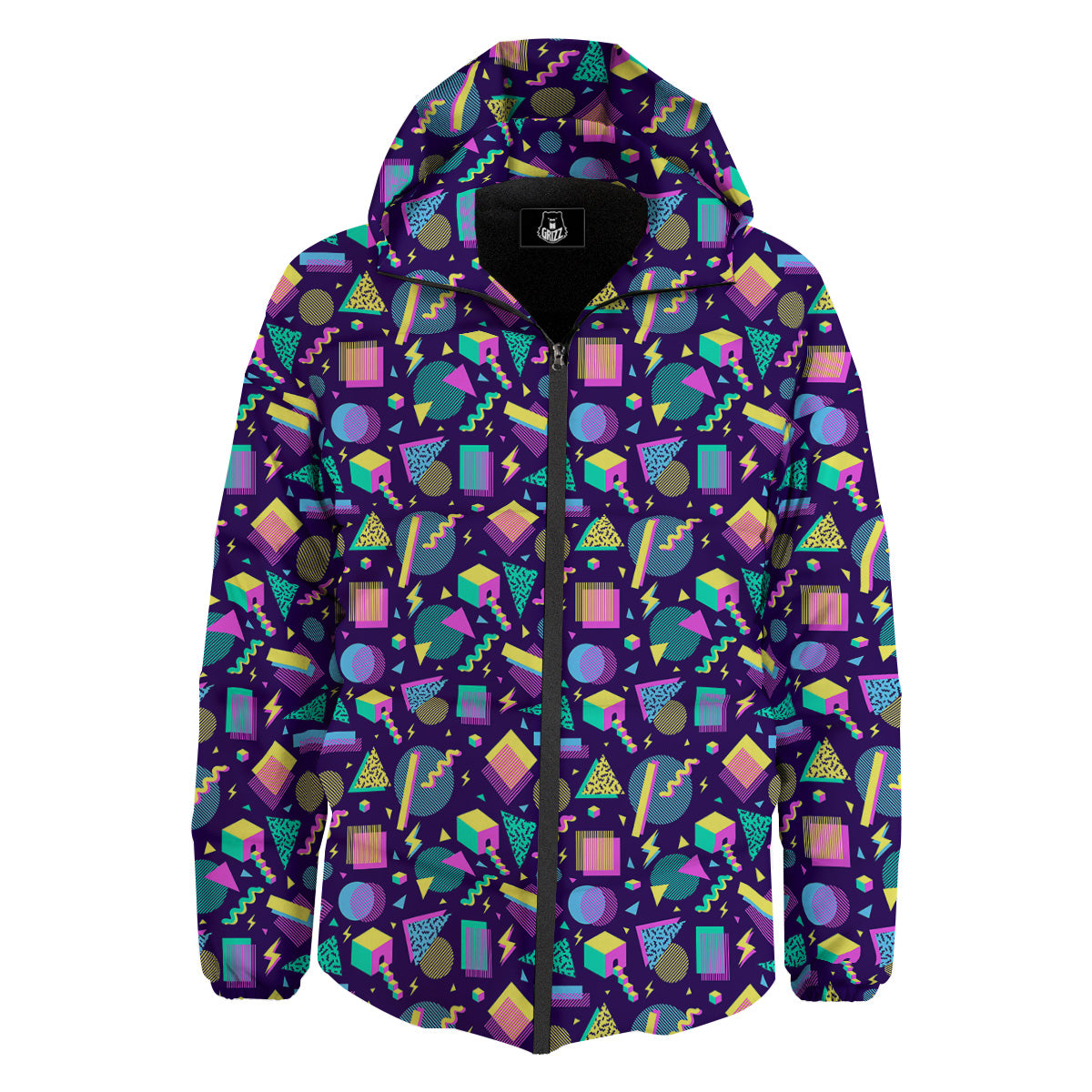 Geometric Shapes Neon Print Pattern Down Jacket-grizzshop