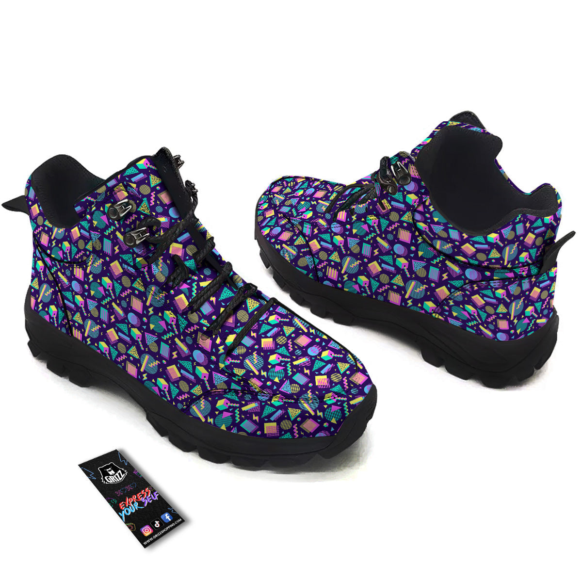 Geometric Shapes Neon Print Pattern Hiking Shoes-grizzshop
