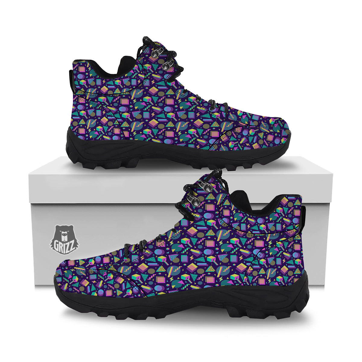 Geometric Shapes Neon Print Pattern Hiking Shoes-grizzshop