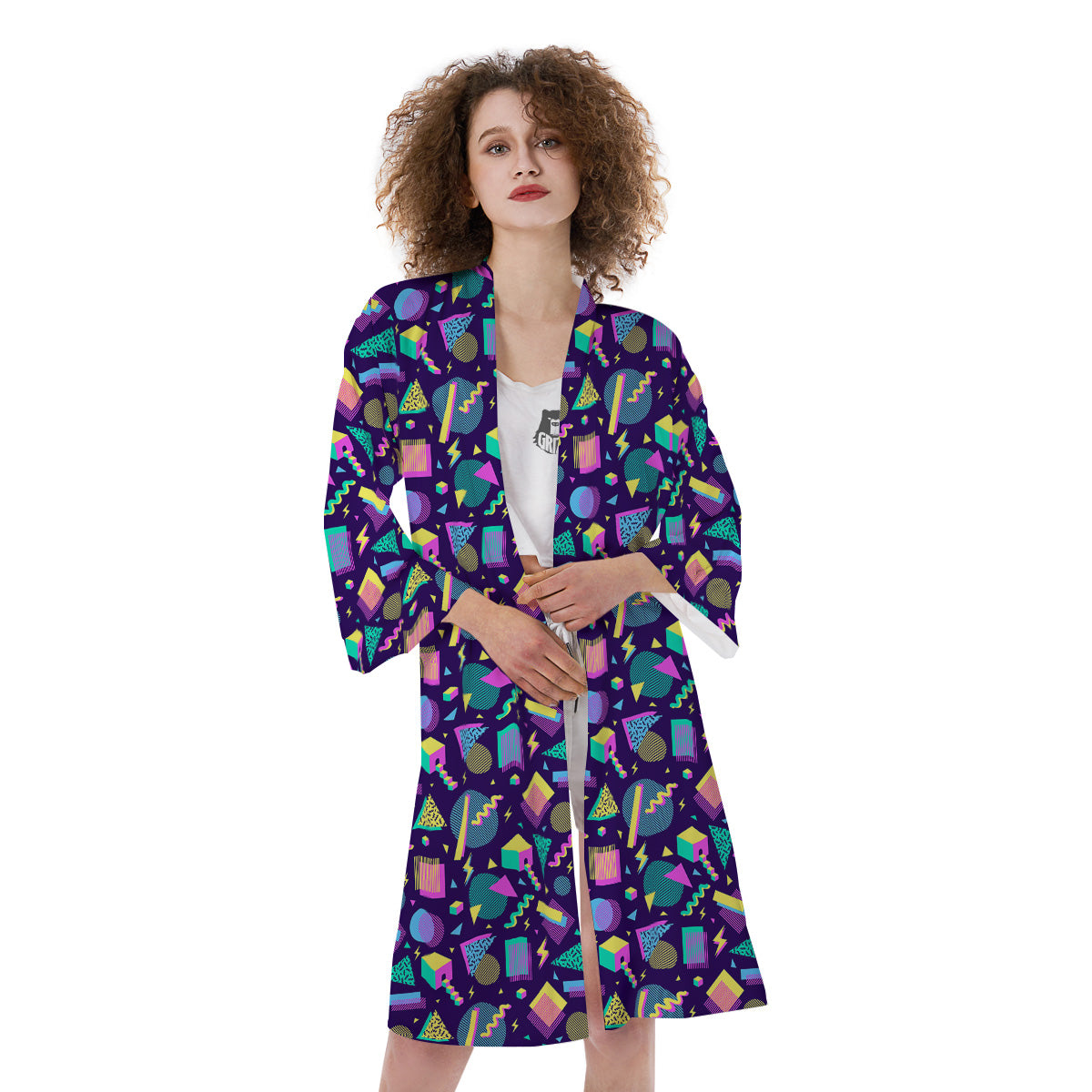 Geometric Shapes Neon Print Pattern Kimono-grizzshop