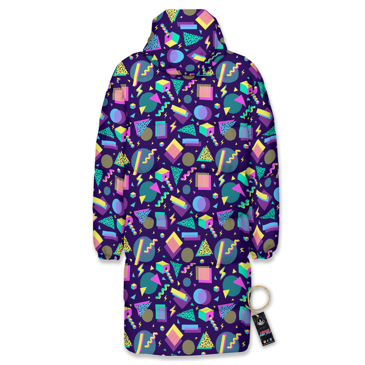 Geometric Shapes Neon Print Pattern Long Down Jacket-grizzshop