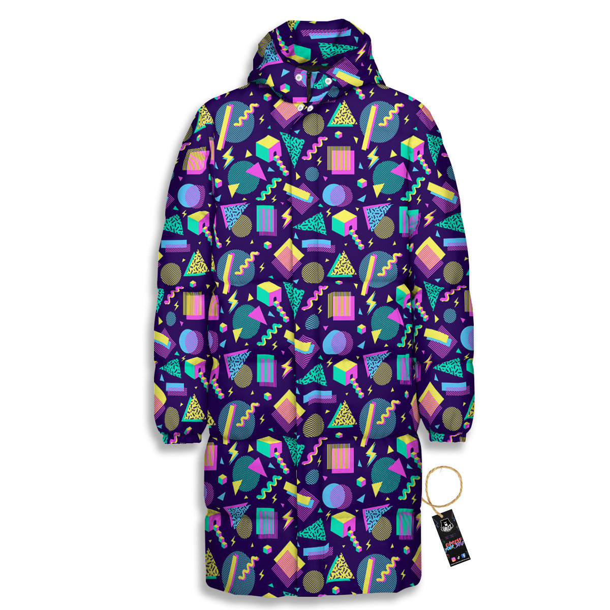 Geometric Shapes Neon Print Pattern Long Down Jacket-grizzshop