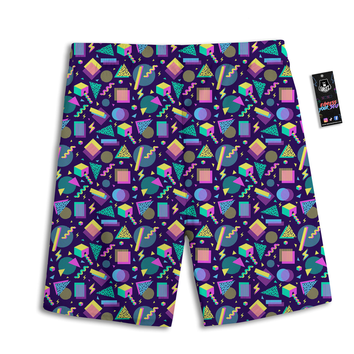 Geometric Shapes Neon Print Pattern Men's Athletic Shorts