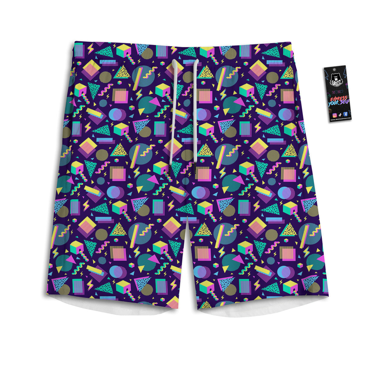 Geometric Shapes Neon Print Pattern Men's Athletic Shorts