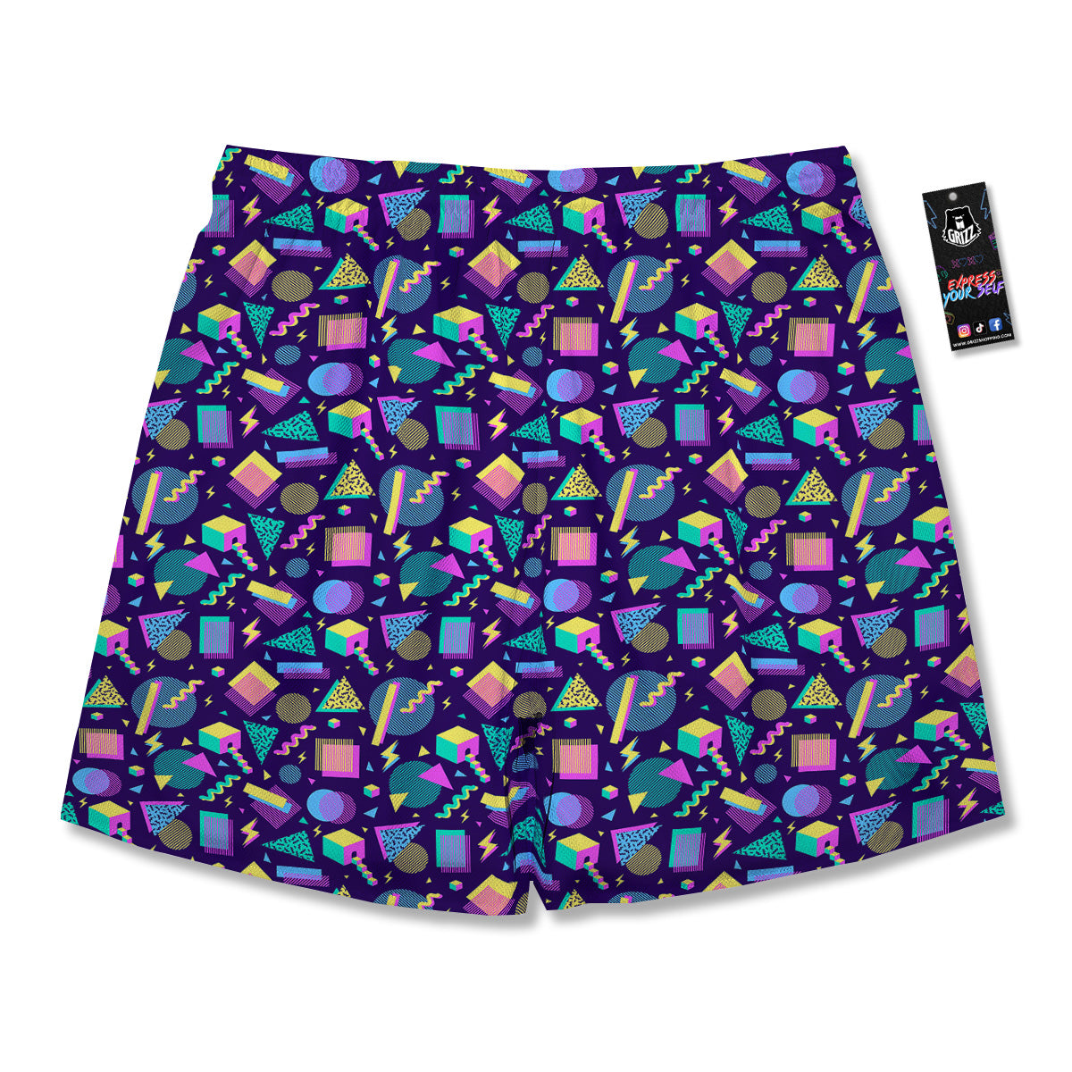 Geometric Shapes Neon Print Pattern Men's Running Shorts-grizzshop