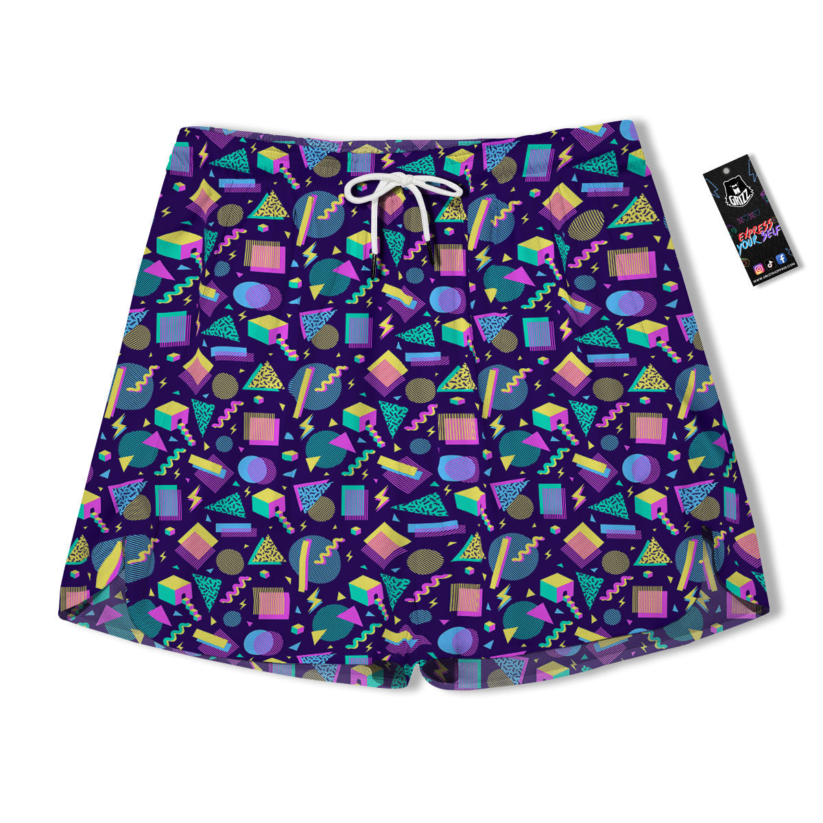 Geometric Shapes Neon Print Pattern Men's Running Shorts-grizzshop