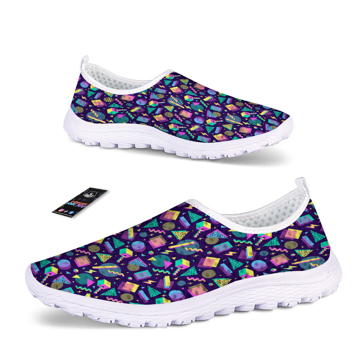 Geometric Shapes Neon Print Pattern Nurse Shoes-grizzshop