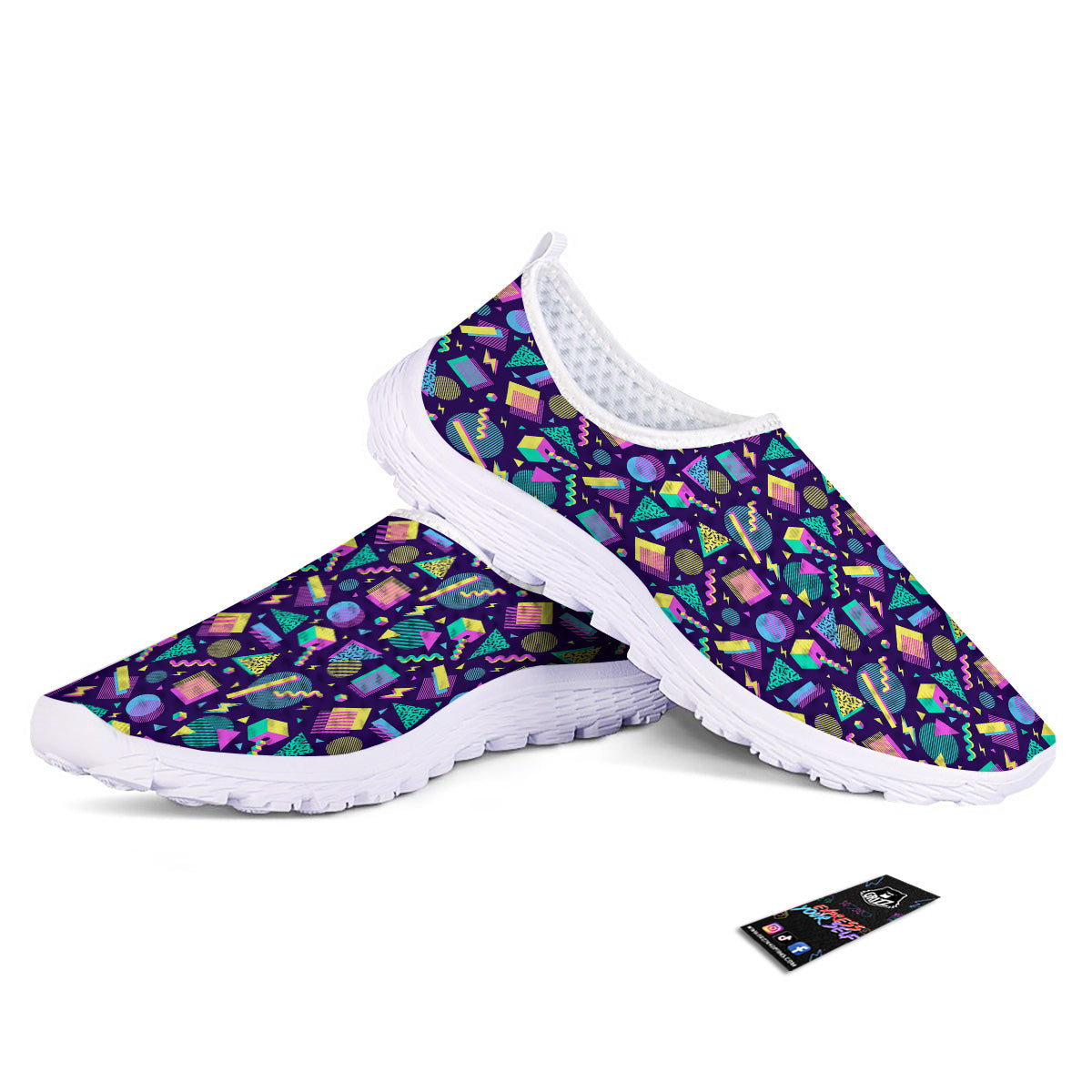 Geometric Shapes Neon Print Pattern Nurse Shoes-grizzshop