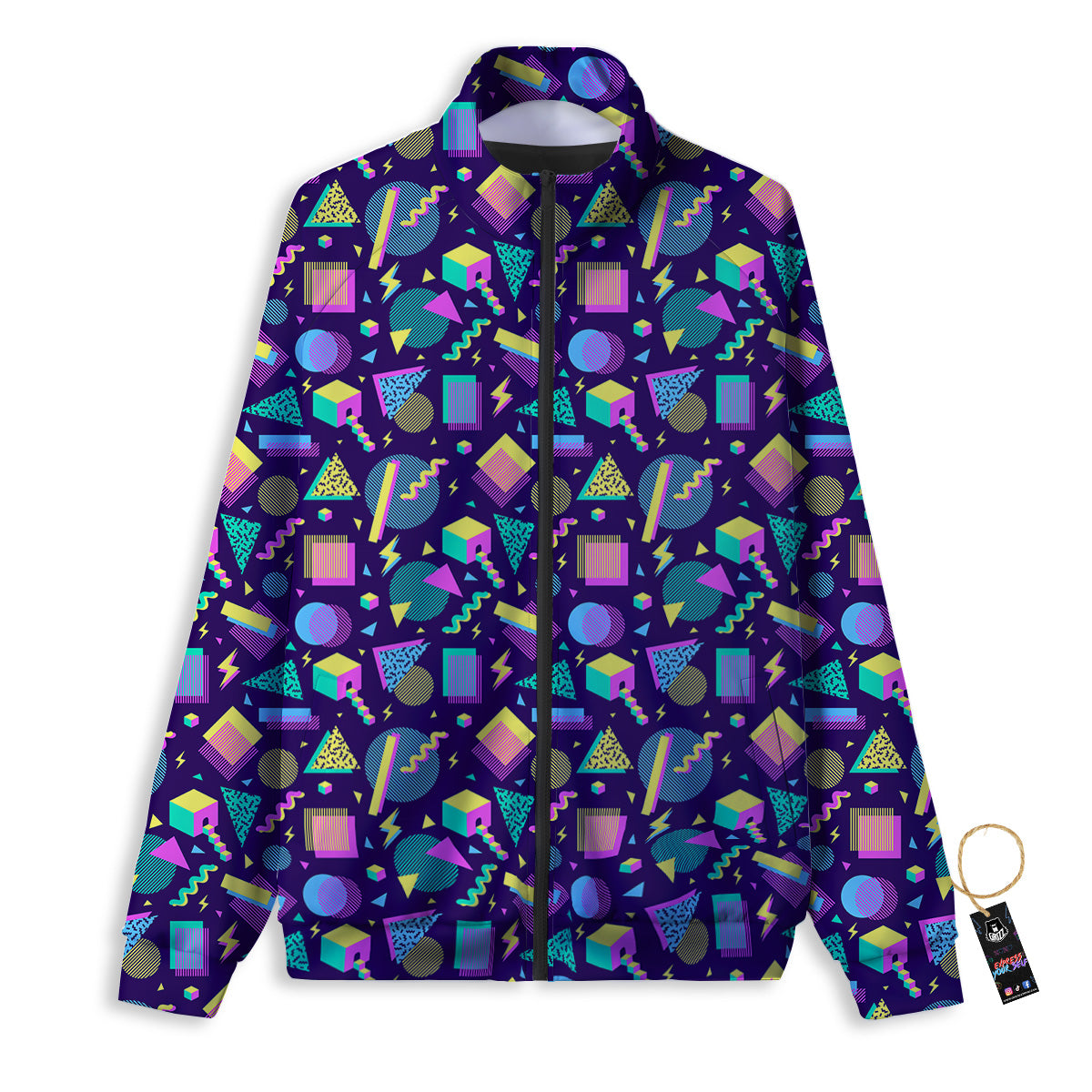 Geometric Shapes Neon Print Pattern Track Jacket-grizzshop