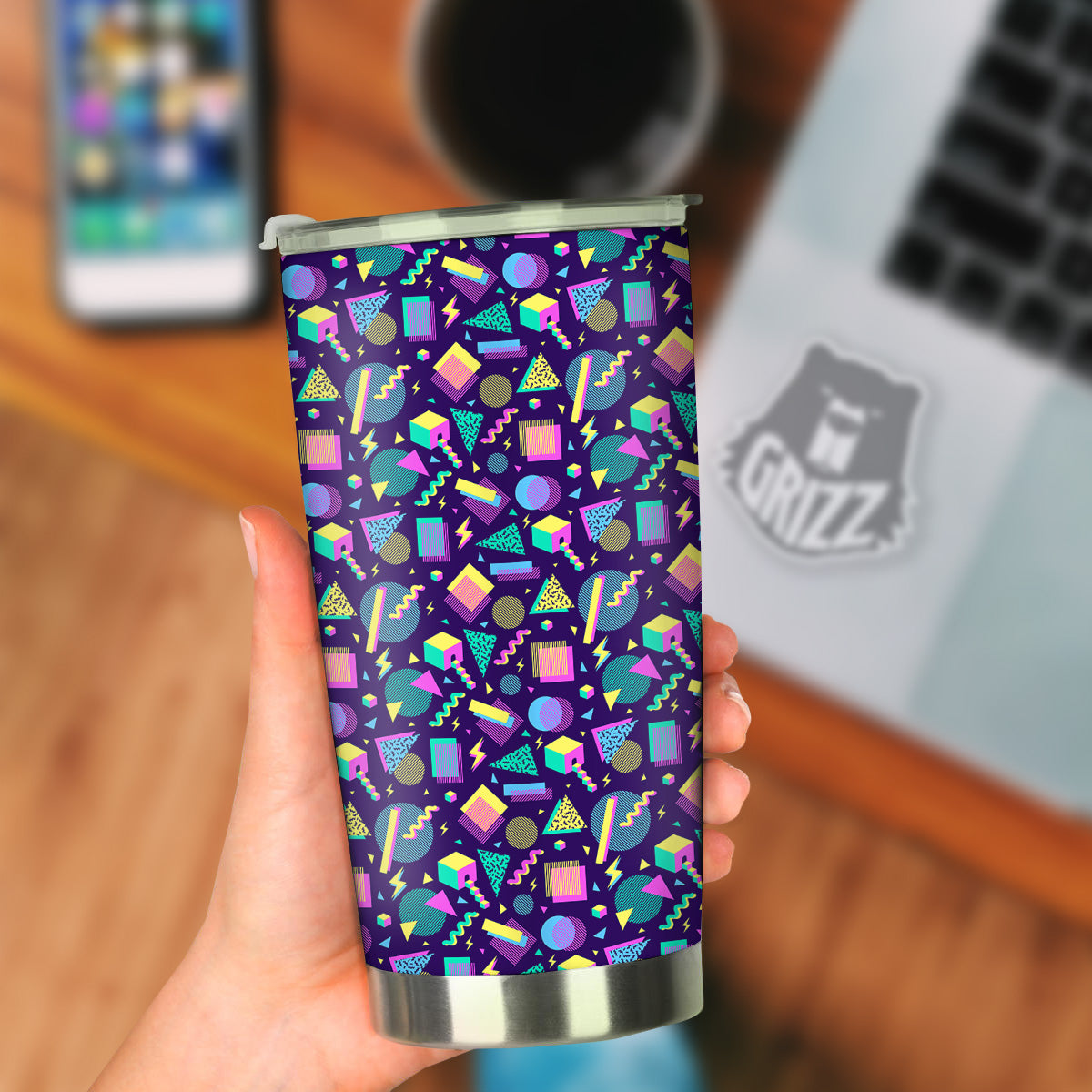 Geometric Shapes Neon Print Pattern Tumbler-grizzshop