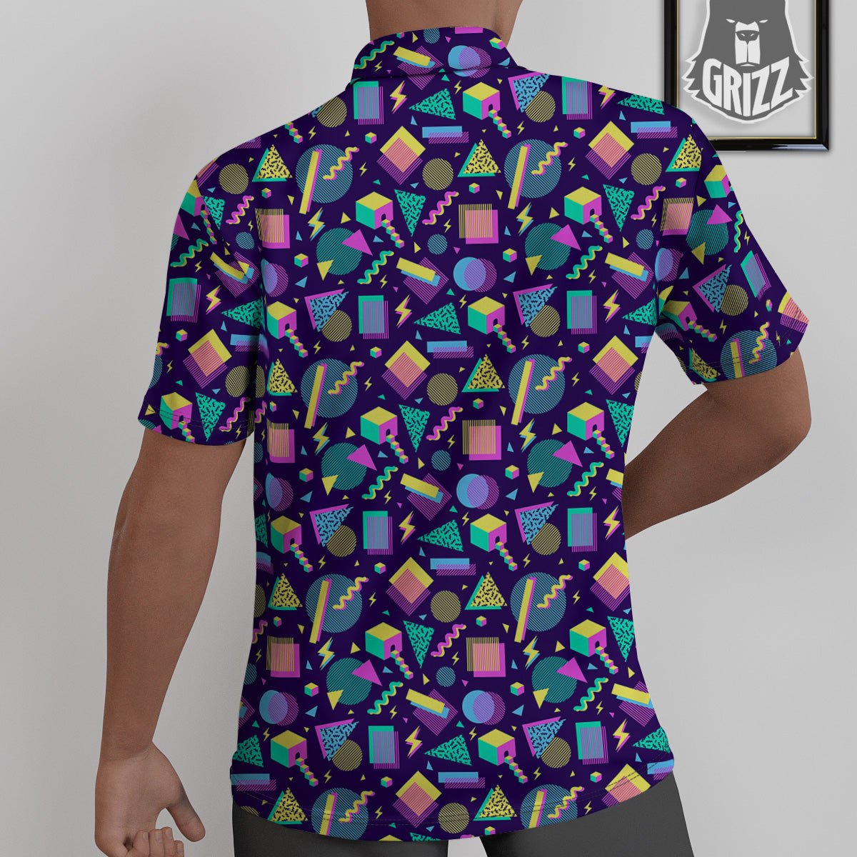 Geometric Shapes Neon Print Pattern Untucked Shirts-grizzshop