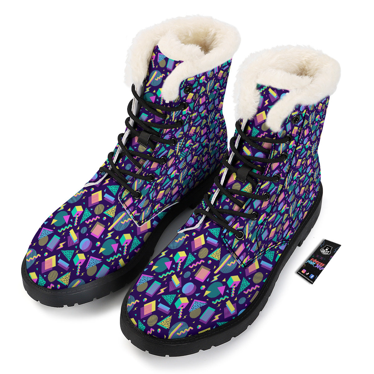 Geometric Shapes Neon Print Pattern Winter Boots-grizzshop